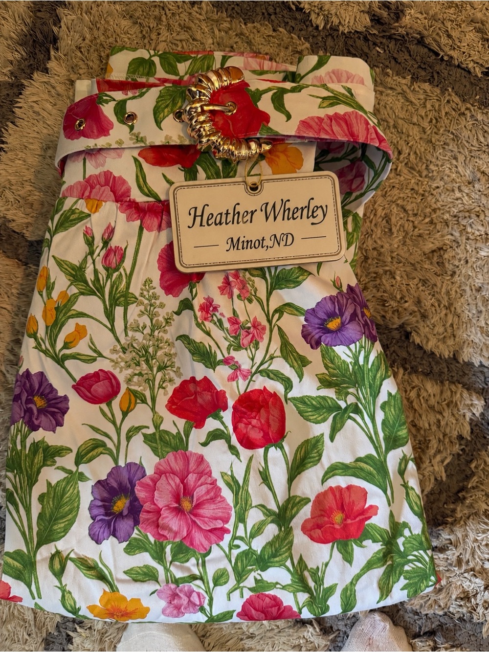 White Floral Mini Skirt with Decorative Belt